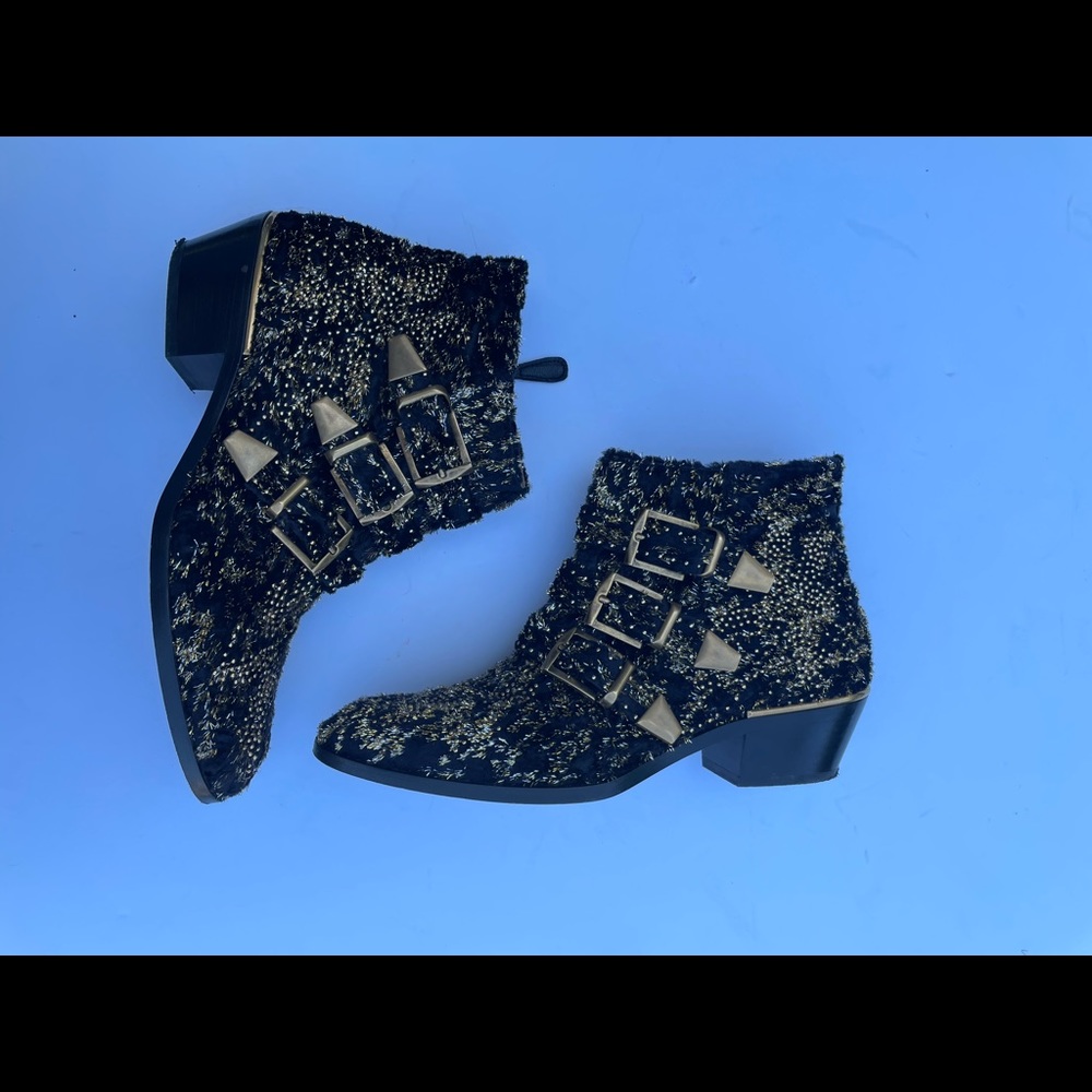 ❌SOLD❌Chloé Gold Susanna Glittery Velvet Ankle Booties Black Shimmer - Picture 6 of 15